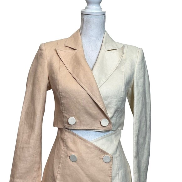 Significant Other Glider Blazer Dress Women’s Size 4 Peach Cream Cut Out Linen M - Picture 3 of 13